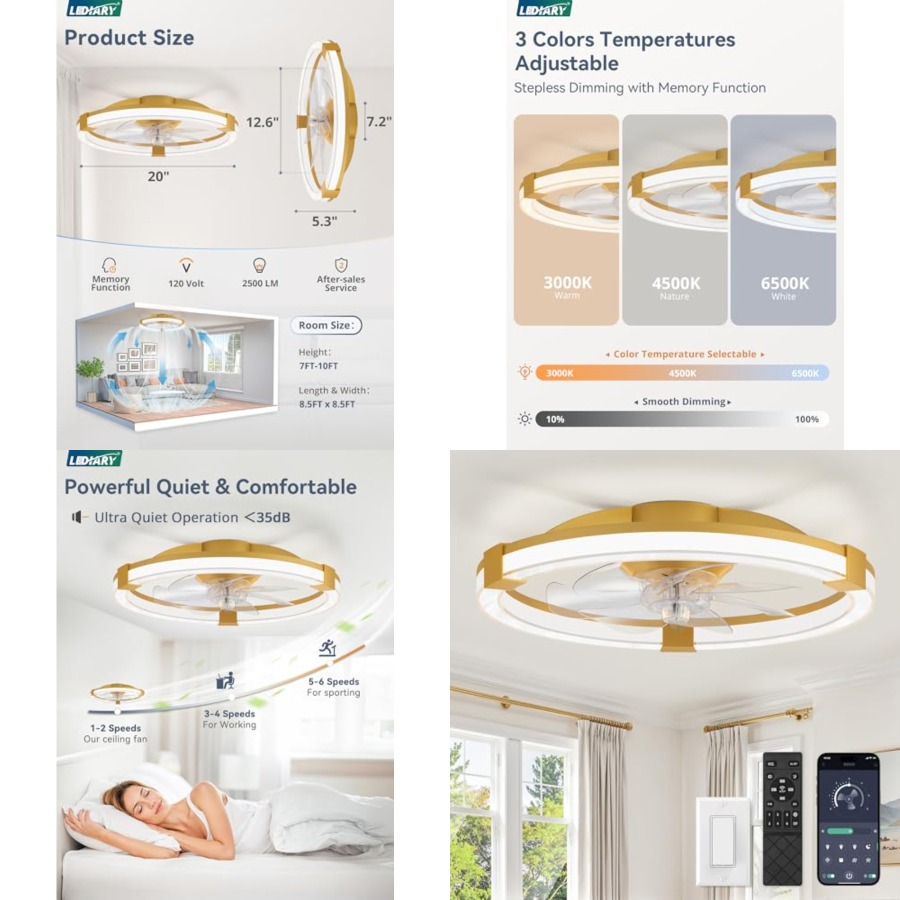 Ceiling Fan Low Profile Flush Mount - 조명이 있는 천장 선풍기, 리모컨이 있는