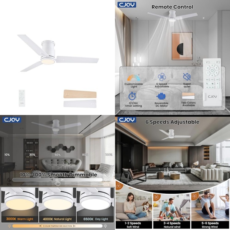 Ceiling Fan Low Profile Flush Mount - 조명이 있는 천장 선풍기, 낮은 높이의