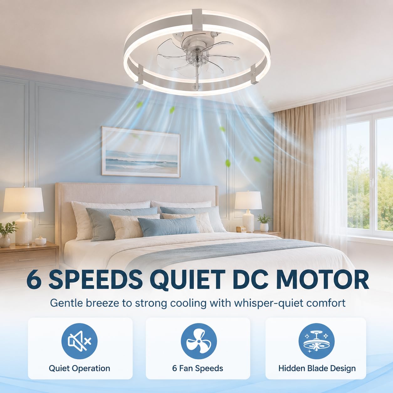 Ceiling Fan Low Profile Flush Mount - 20인치 천장 선풍기(조명 및 리모컨 포함)