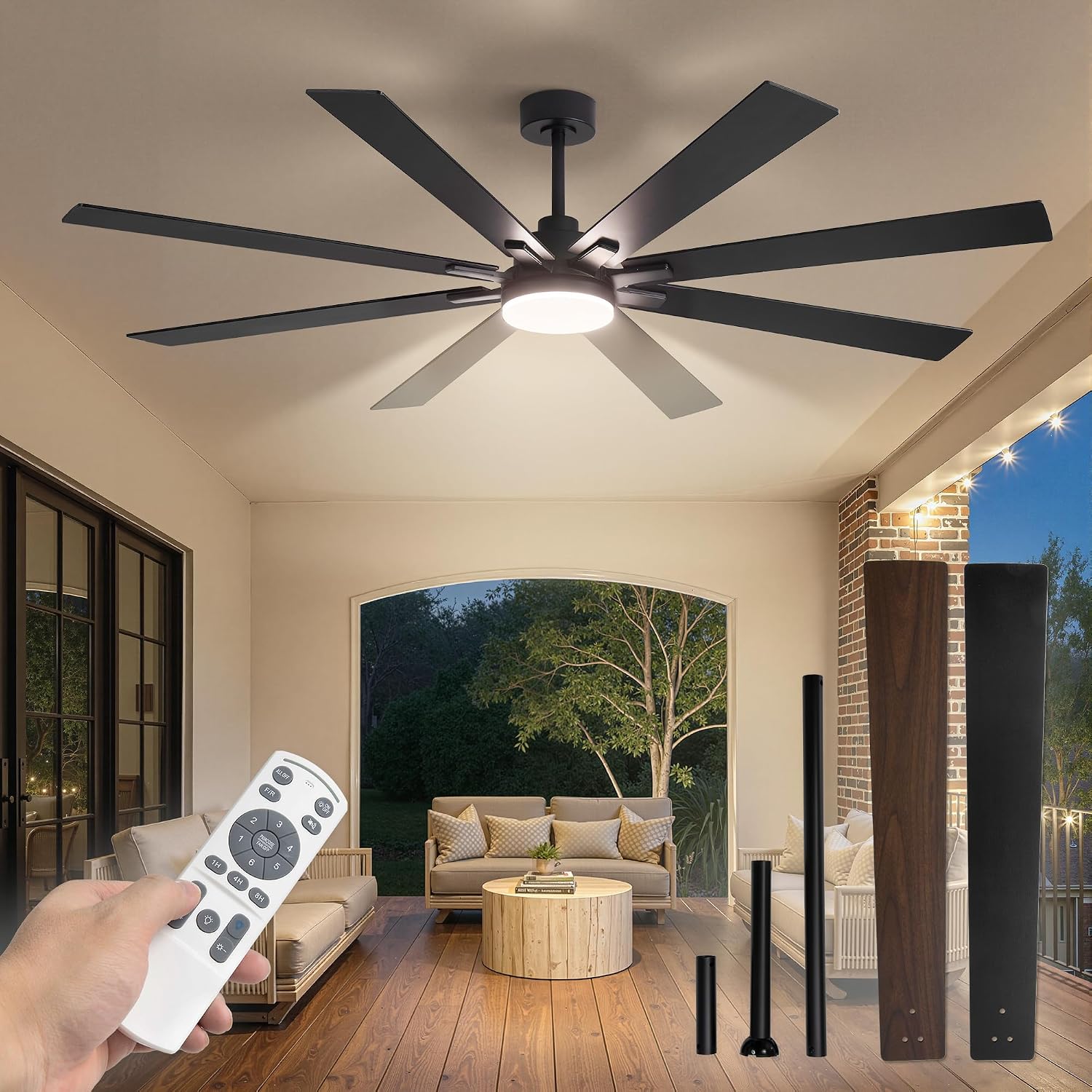 Ceiling Fan Outdoor Damp Rated - 72인치 천장 선풍기(조명 및 리모컨 포함),