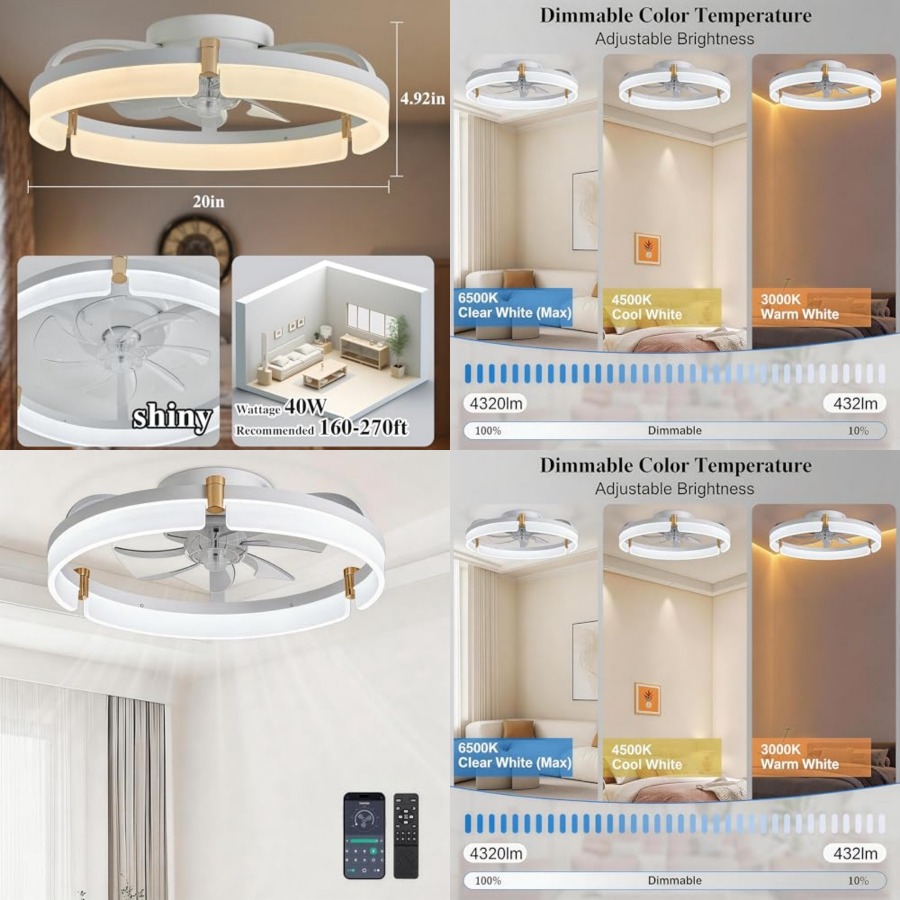 Ceiling Fan Low Profile Flush Mount - 조명과 리모컨이 있는 천장 선풍기 -