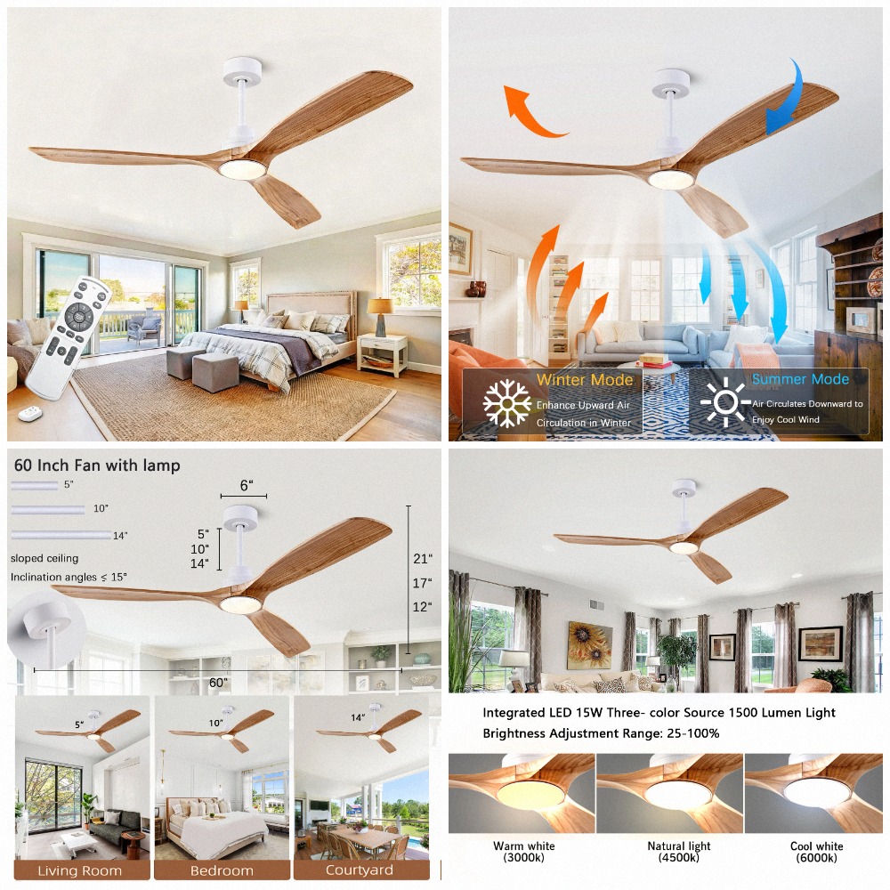 Ceiling Fan Dc Motor 52 Inch - 42/52/60인치 천연 나무 천장 선풍기(조명 포함),