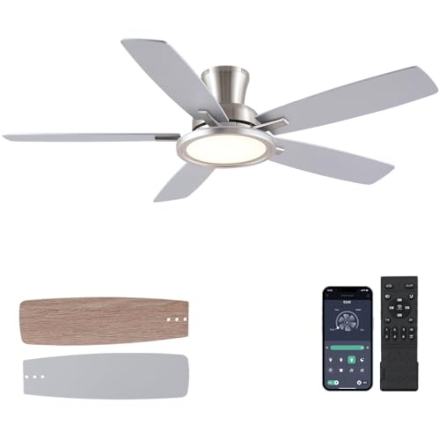 Ceiling Fan Low Profile Flush Mount - 52인치 천장 선풍기(조명 및 리모컨/앱 포함)