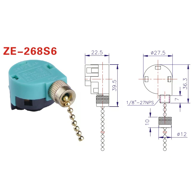 천장 선풍기 스위치 3단 속도 4선 ZE-268S6 팬 - Ceiling Fan Pull Chain Switch 리뷰 및 가격