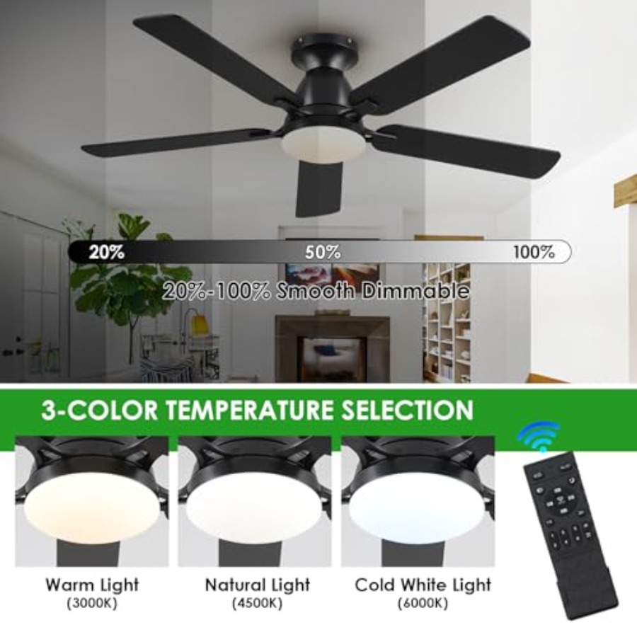 52인치 플러시 마운트 천장 선풍기(조명 포함) 및 리 - Ceiling Fan Low Profile Flush Mount 리뷰 및 가격