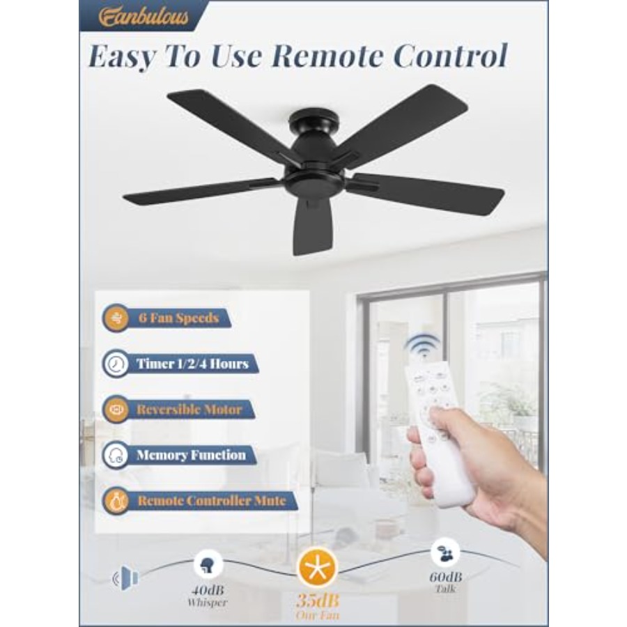 플러시 마운트 천장 선풍기(조명 없음, 리모컨 포함), - Ceiling Fan Low Profile Flush Mount 리뷰 및 가격
