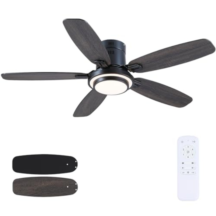 블랙 천장 선풍기(조명 및 리모컨 포함), 모던 플러시 - Ceiling Fan Low Profile Flush Mount 리뷰 및 가격