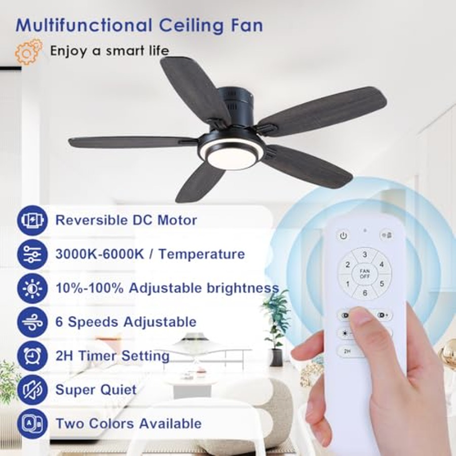 블랙 천장 선풍기(조명 및 리모컨 포함), 모던 플러시 - Ceiling Fan Low Profile Flush Mount 리뷰 및 가격