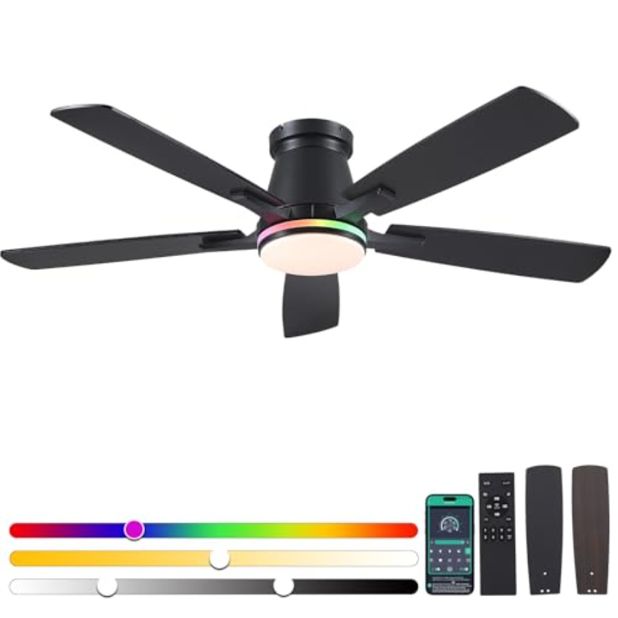 52인치 RGB 조명 천장 선풍기 - 조명 및 리모컨/ - Ceiling Fan Low Profile Flush Mount 리뷰 및 가격