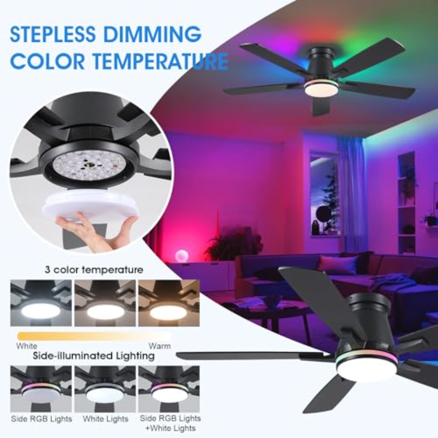52인치 RGB 조명 천장 선풍기 - 조명 및 리모컨/ - Ceiling Fan Low Profile Flush Mount 리뷰 및 가격