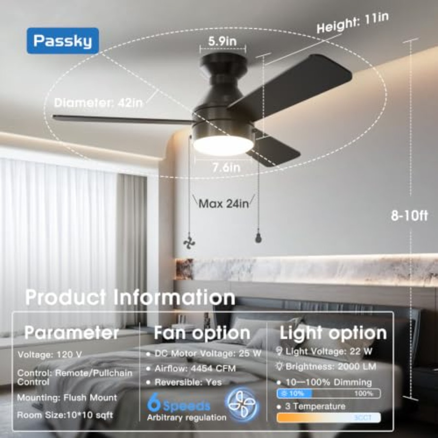 조명이 있는 천장 선풍기, 풀 체인 및 리모컨이 있는  - Ceiling Fan Low Profile Flush Mount 리뷰 및 가격