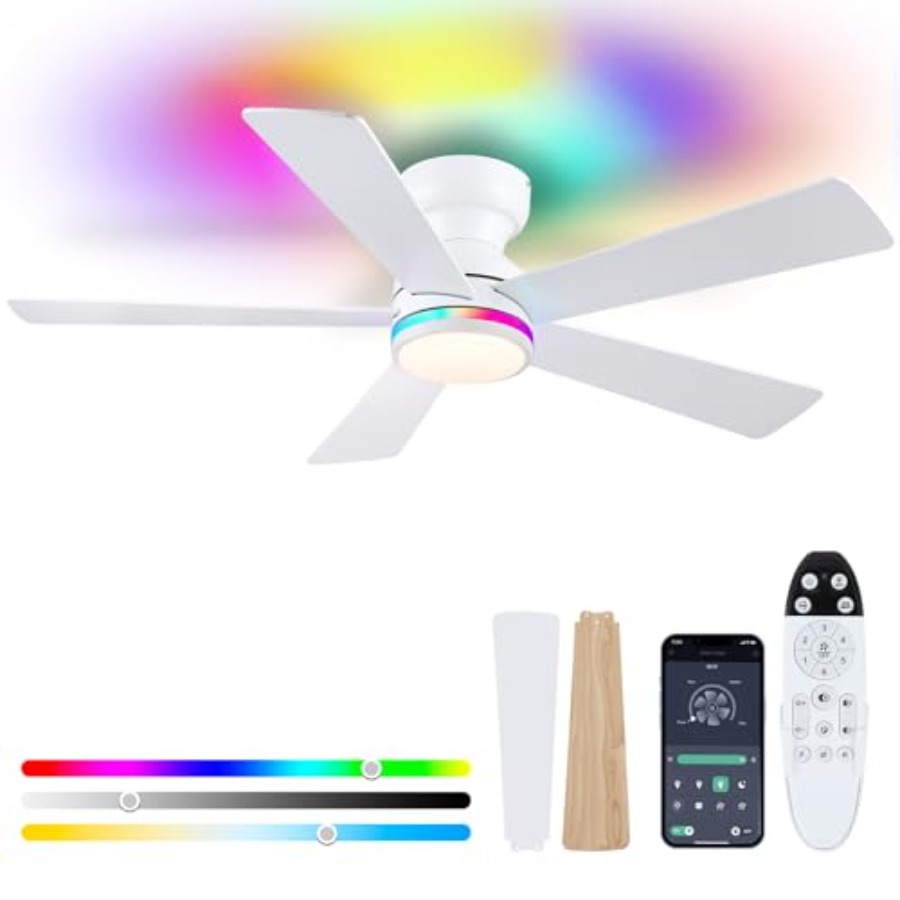 침실 파티용 화이트 RGB 천장 선풍기 조명: 46인치 - Ceiling Fan Low Profile Flush Mount 리뷰 및 가격