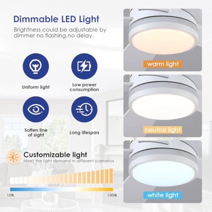 침실 파티용 화이트 RGB 천장 선풍기 조명: 46인치 - Ceiling Fan Low Profile Flush Mount 리뷰 및 가격