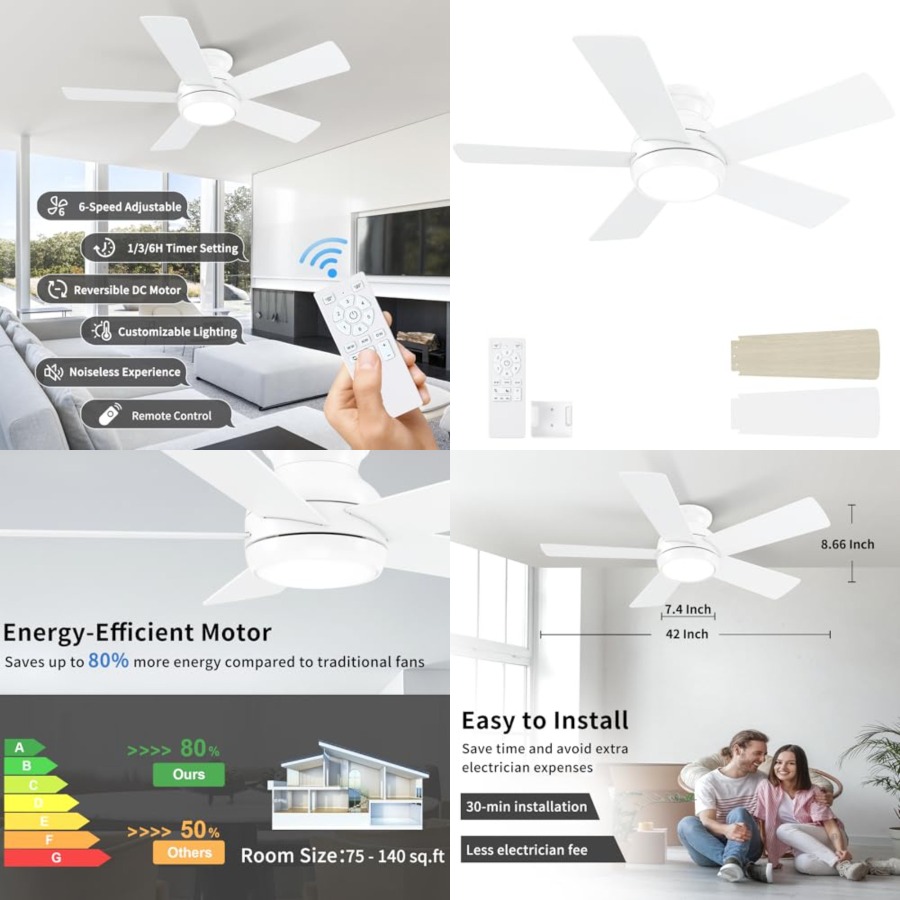 조명과 리모컨이 있는 천장 선풍기, 침실, 거실, 파티 - Ceiling Fan Low Profile Flush Mount 리뷰 및 가격