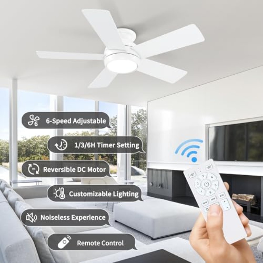 조명과 리모컨이 있는 천장 선풍기, 침실, 거실, 파티 - Ceiling Fan Low Profile Flush Mount 리뷰 및 가격