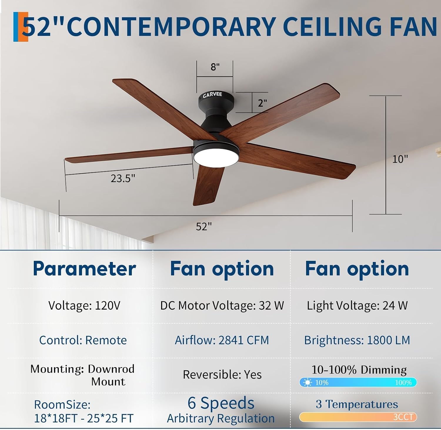 42/52인치 로우 프로파일 천장 선풍기(조명 및 나무 - Ceiling Fan With Remote Control Reversible 리뷰 및 가격