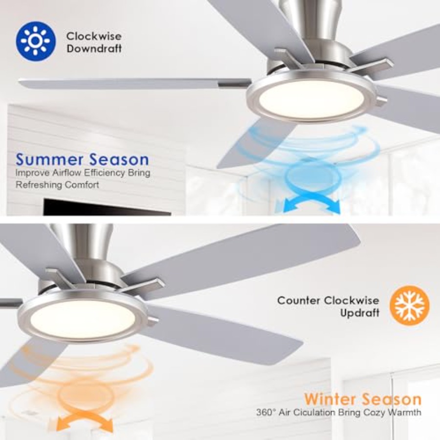 52인치 천장 선풍기(조명 및 리모컨/앱 포함) - 3 - Ceiling Fan Low Profile Flush Mount 리뷰 및 가격