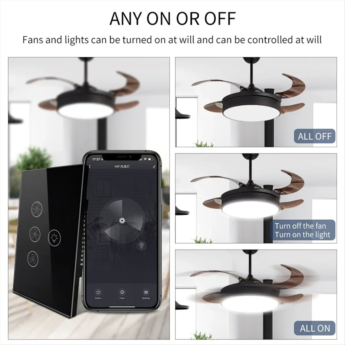 【신제품!】 Tuya Wifi 스마트 스위치 팬 라이트 - Smart Ceiling Fan Alexa Wifi 리뷰 및 가격